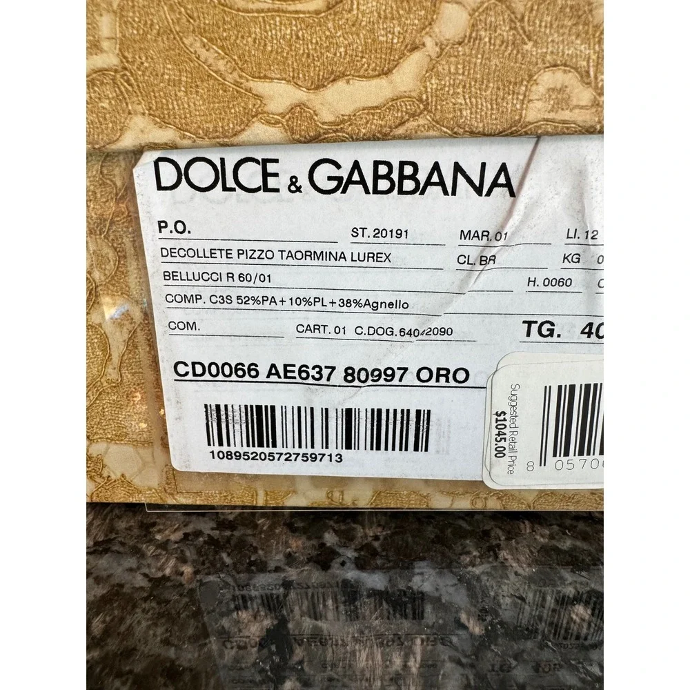 Dolce & Gabbana Bellucci Gold Lace Crystal Pumps CD0066 AE637 40.5/ 10.5 heels - Picture 3 of 16